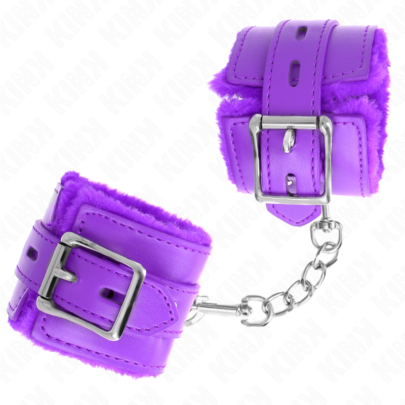img_189362_1ef97b68246ae263fa7578507a39f68c_1 KINK - FUR LINED WRIST RESTRAINTS WITH SQUARE HOLES PURPLE AND PURPLE BELT ADJUSTABLE 17-29 CM X 6 CM - Image 2