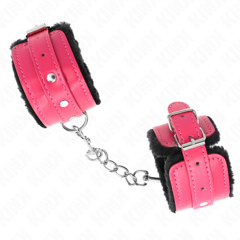img_189364_d7134c92ccc69d131a577e4a5c7bcfb6_1 KINK - PREMIUM FUR LINED WRIST RESTRAINTS BLACK WITH RASPBERRY ROSE BELT ADJUSTABLE 17-29 CM X 6 CM - Image 2