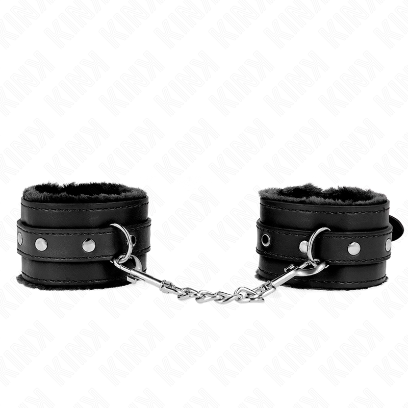 img_189367_5ce2ff75733b6dc105408dde3b1e7176_1 KINK - PREMIUM FUR LINED WRIST RESTRAINTS BLACK WITH BLACK BELT ADJUSTABLE 17-29 CM X 6 CM - Image 1