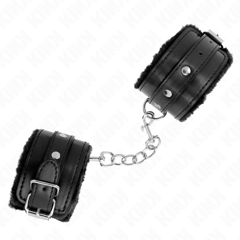 img_189368_2693b5ef45ff2bbf4d287cd9e390d6d7_1 KINK - PREMIUM FUR LINED WRIST RESTRAINTS BLACK WITH BLACK BELT ADJUSTABLE 17-29 CM X 6 CM - Image 2