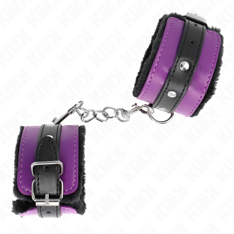 img_189372_e63119bf1c7a70e6bb3036148edf25ea_1 KINK - PREMIUM FUR LINED WRIST RESTRAINTS BLACK WITH PURPLE / BLACK BELT ADJUSTABLE 17-29 CM X 6 CM - Image 2