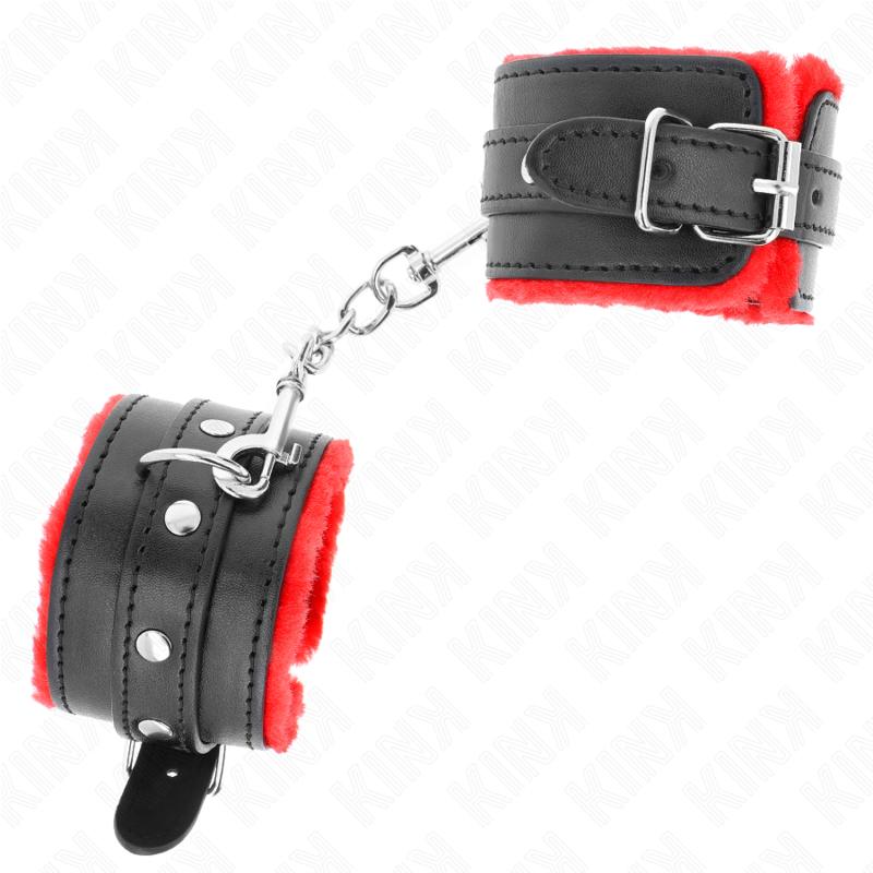 img_189377_062240131caaf8160f07415b77d456bd_1 KINK - PREMIUM FUR LINED WRIST RESTRAINTS RED WITH BLACK BELT ADJUSTABLE 17-29 CM X 6 CM - Image 2