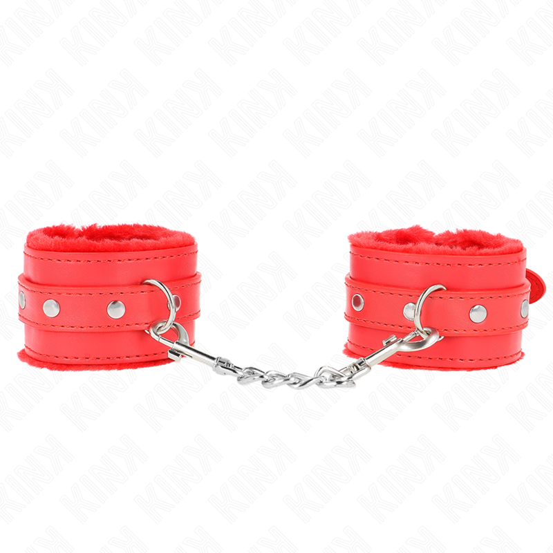 img_189379_2860634d91d641ced1c0aa83c62e7e98_1 KINK - PREMIUM FUR LINED WRIST RESTRAINTS RED WITH RED BELT ADJUSTABLE 17-29 CM X 6 CM - Image 1