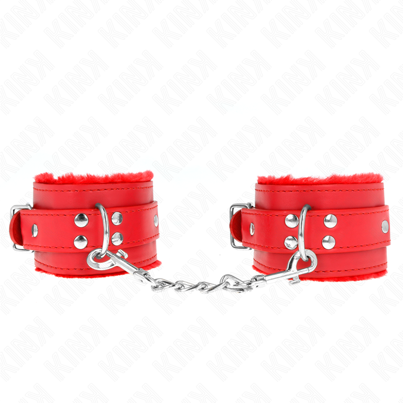 img_189391_46c2bca664c43d9dbbf6ed64bd4a75e2_1 KINK - FUR LINED WRIST RESTRAINTS RED WITH RED BELT ADJUSTABLE 17-29 CM X 6 CM - Image 1