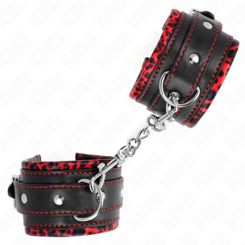 img_189396_1539b270347141ce872c549e4b9f1dbd_1 KINK - FUR LINED WRIST RESTRAINTS RED / BLACK ADJUSTABLE 17-29 CM X 6 CM - Image 2