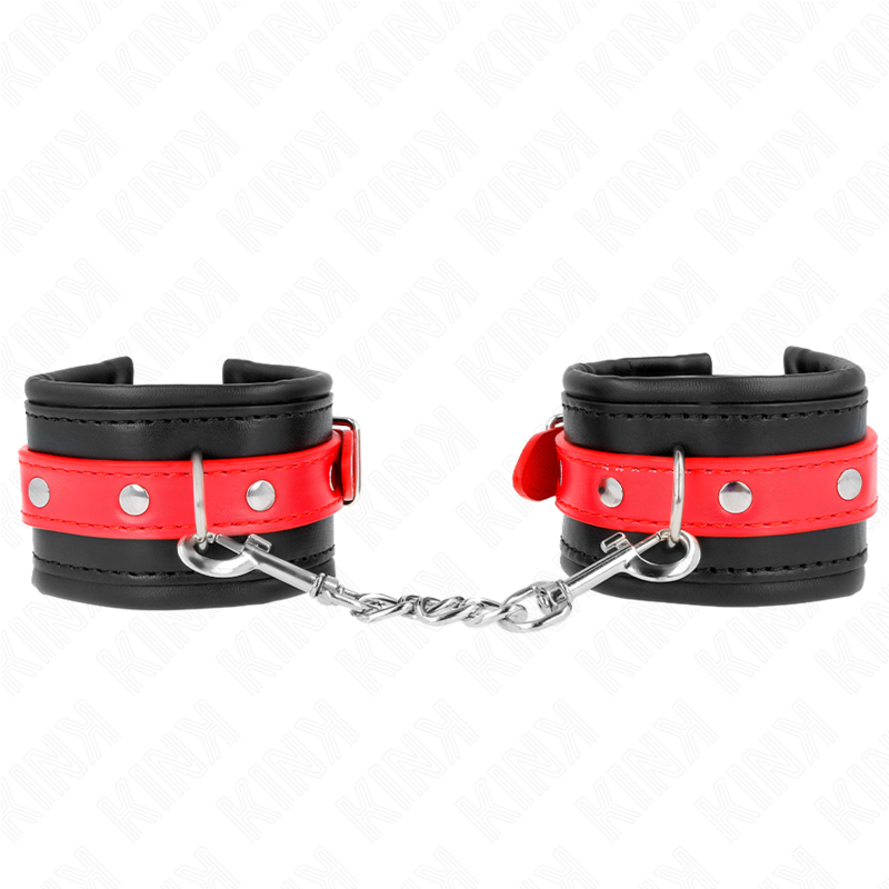 img_189431_0db51a55bbd6b2492b0ad3af56f589df_1 KINK - WRIST RESTRAINTS BLACK WITH RED BELT ADJUSTABLE 17-28 CM X 6 CM - Image 1