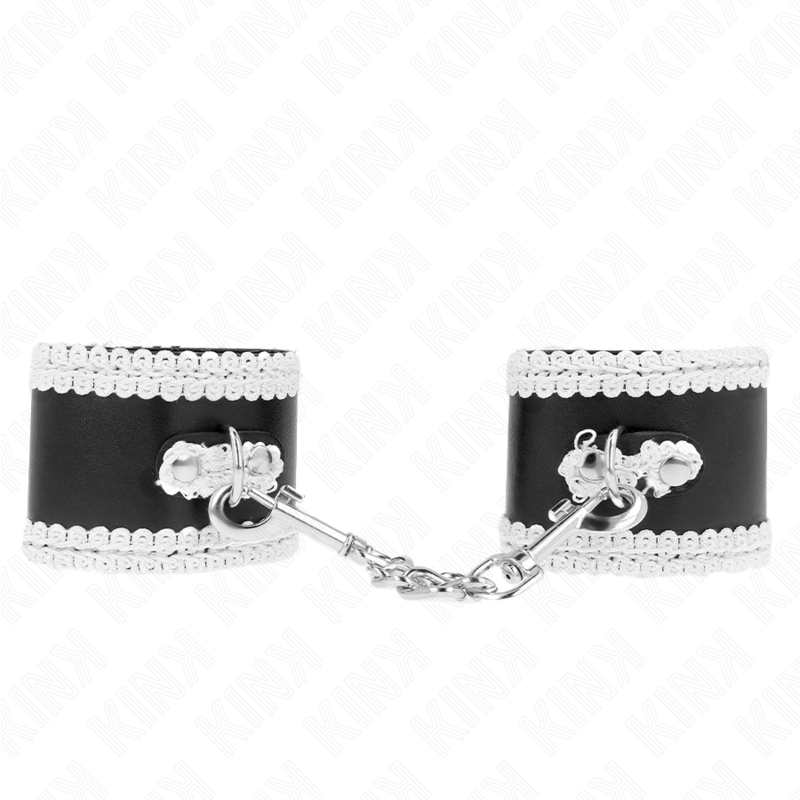 img_189439_0fe979804ab711f0d7d68649753f01bf_1 KINK - BLACK WRIST RESTRAINTS WITH WHITE DECORATE LACE ADJSUTABLE 20-23 CM X 5.5 CM - Image 1
