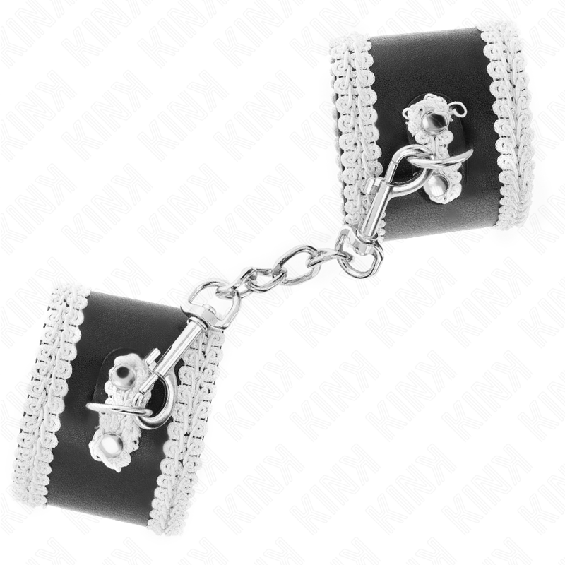 img_189440_26516a975724736b3c96bb727cee0cf3_1 KINK - BLACK WRIST RESTRAINTS WITH WHITE DECORATE LACE ADJSUTABLE 20-23 CM X 5.5 CM - Image 2