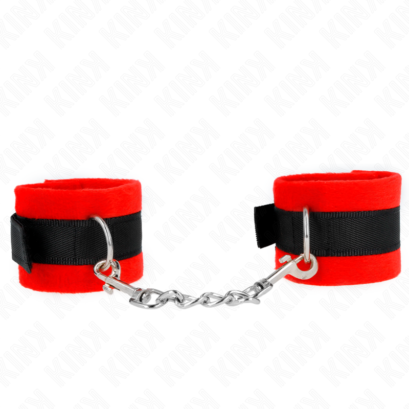 img_189489_1b8cf62bf3f7547b6ce36003dd29a05d_1 KINK - BEGINNER FUR HAND CUFFS BLACK-RED 30 X 7 CM - Image 1