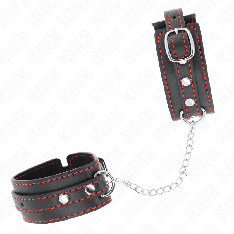 img_189502_1fc8d061554deee41070b935bd35fc09_1 KINK - SMALL WRIST RESTRAINTS BLACK WITH RED LINING ADJUSTABLE 14-24 CM X 3.5 CM - Image 2