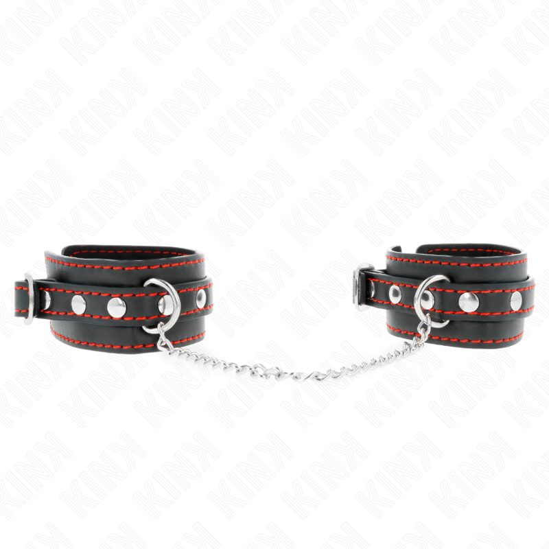 img_189504_f680974cf668abe3b2082b01305eec0e_1 KINK - SMALL WRIST RESTRAINTS BLACK WITH RED LINING ADJUSTABLE 14-24 CM X 3.5 CM - Image 1