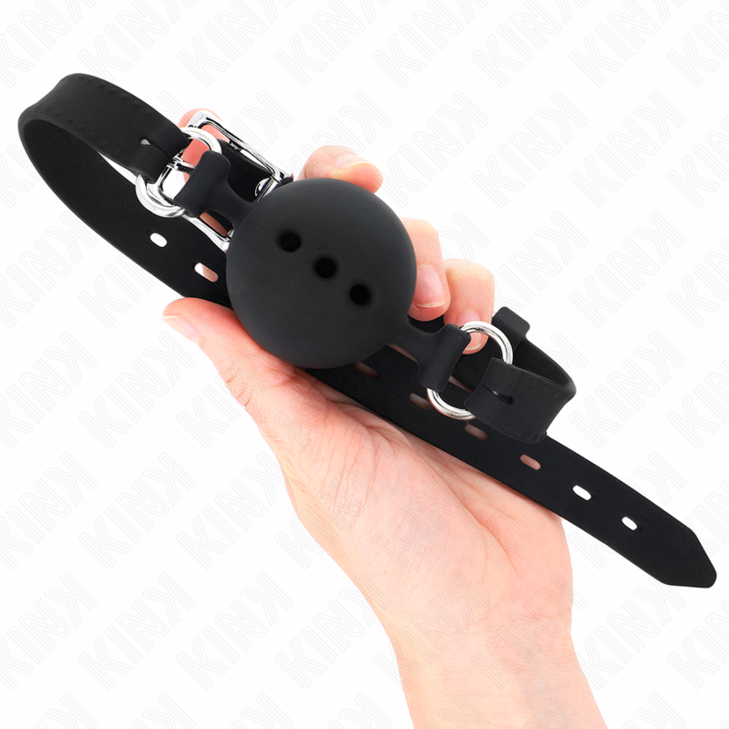 img_189535_72cd8eda02b34d966cc9e363347b8bf5_1 KINK - FULL SILICONE GAG 55 x 2 CM WITH 4.5 CM BALL SIZE M BLACK ADJUSTABLE 35-51 CM - Image 2
