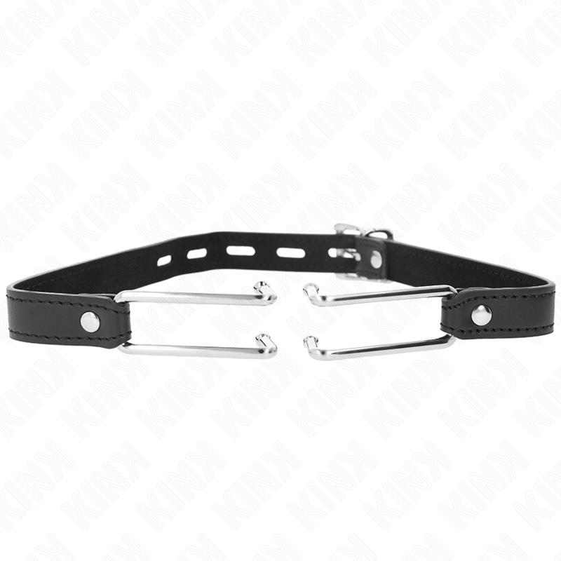 img_189556_c941e0c43d026068acf9e449e236f757_1 KINK - METAL HOOK GAG 11.5 CM WITH LEATHERETTE STRAP ADJUSTABLE 39-58 CM X 2 CM - Image 1