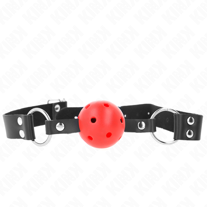 img_189660_82314b8bc87a98d958bc1326a60c7fcf_1 KINK - BREATHABLE BALL 4 CM GAG WITH DOUBLE RIVET RED 62.5 x 2.5 CM ADJUSTABLE 42-58 CM - Image 1