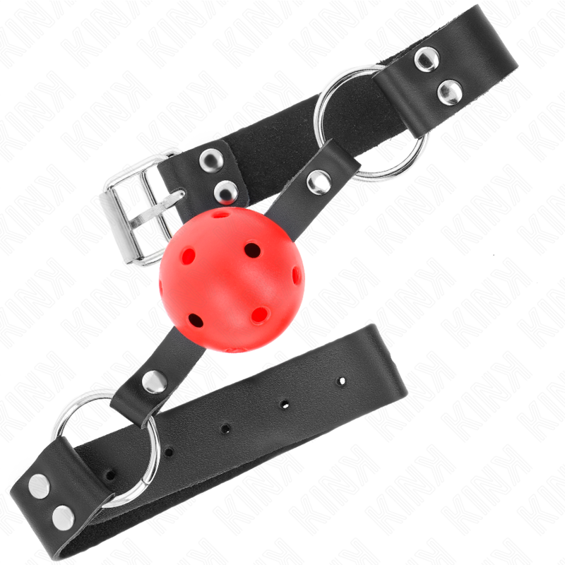 img_189661_c004c2c0f57f58385534a7f9d60ad6a1_1 KINK - BREATHABLE BALL 4 CM GAG WITH DOUBLE RIVET RED 62.5 x 2.5 CM ADJUSTABLE 42-58 CM - Image 2