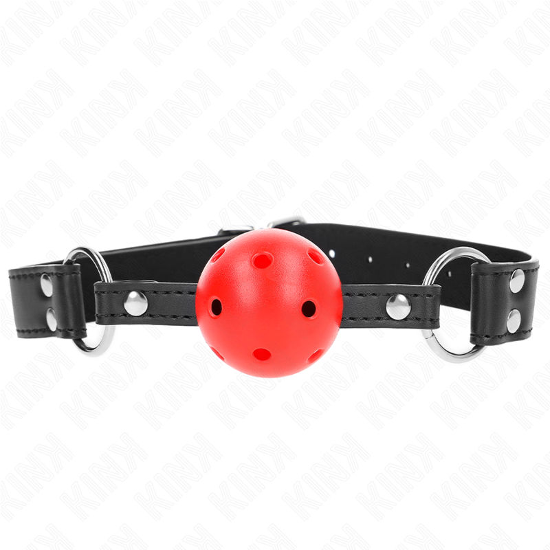 img_189665_4de91991d836df2d37a9947bb620e454_1 KINK - BREATHABLE BALL 4 CM GAG WITH DOUBLE RIVET LEATHER 62.5 x 2.5 CM ADJUSTABLE 42-58 CM - Image 1