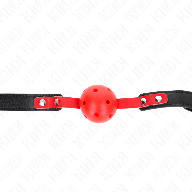 img_189672_4e4f76eadcae26b89a1569ae15585850_1 KINK - RED HOLLOW HARD BALL 4 CM GAG BLACK STRAP 60 x 2 CM ADJUSTABLE 37-52 CM - Image 1