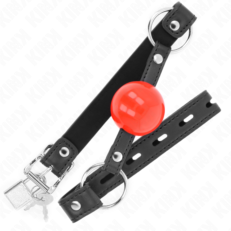 img_189699_2f86f99d8f9e43192ab6db7272c9dec5_1 KINK - BALL 4 CM GAG WITH LOCK RED BALL BLACK STRAP 60 x 2 CM - Image 2