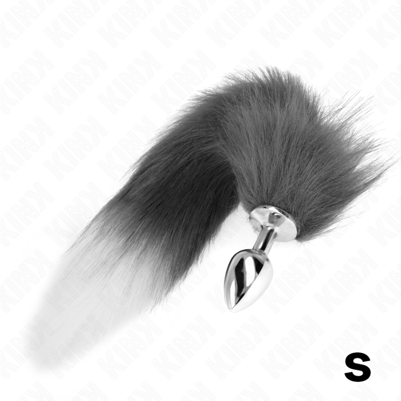 img_190210_c84c961b6a344325390442a1de26db0a_1 KINK - ANAL PLUG SIZE S 7 X 3 CM WITH SYNTHETIC TAIL 40 CM GREY AND WHITE - Image 1