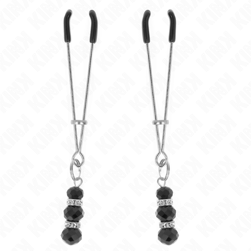 img_190246_e87e3a0d99b75d5135a020efe9b2b14f_1 KINK - GOLD THIN NIPPLE CLAMPS WITH 3 BLACK GLASS BEADS 7 CM - Image 1