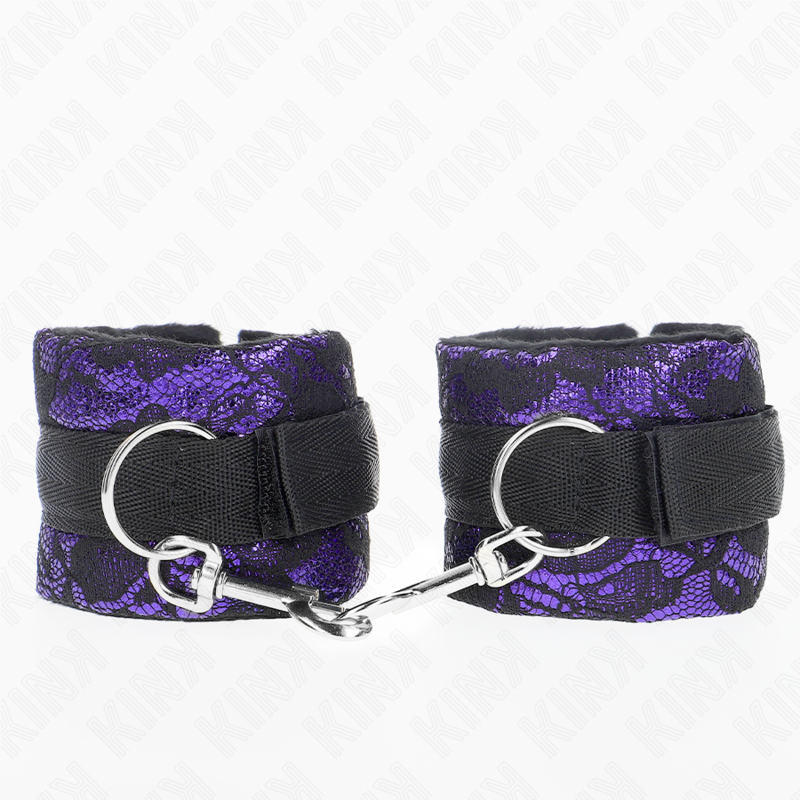 img_190496_9e0573f5ce0bdbf5c11799febb639ba7_1 KINK - SHORT VELVET LACE WRIST RESTRAINTS AND NYLON BIND PURPLE / BLACK 23 X 6.5 CM - Image 1
