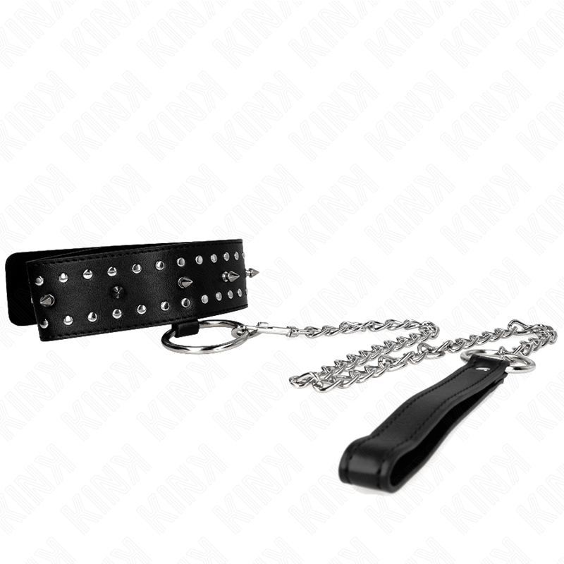 img_190818_c71df4960b6792a294749035e206bfca_1 KINK - NECKLACE WITH LEASH 65 CM WITH SILVER STUDS MODEL 1 ADJUSTABLE 36-43 CM X 5 CM - Image 1