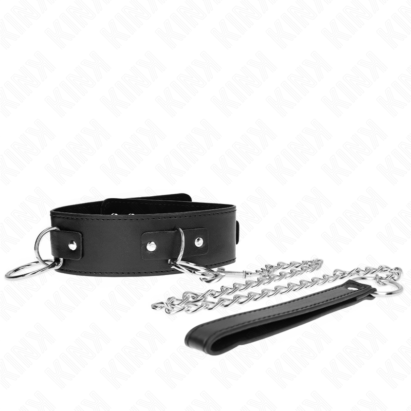 img_190838_d008556edd0ca754fcdb41f172f100a2_1 KINK - NECKLACE WITH LEASH 65 CM 3 RING MODEL 2 ADJUSTABLE 36-43 CM X 5 CM - Image 1