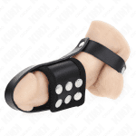 KINK - LEATHER PENIS CAGE RING WITH ADJUSTABLE COATED BALL DIVIDER STRAP - Image 2