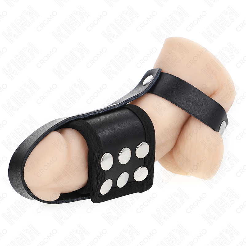 img_192925_d953f1d6e1e273a5bad352fae54fe978_1 KINK - LEATHER PENIS CAGE RING WITH ADJUSTABLE COATED BALL DIVIDER STRAP - Image 2