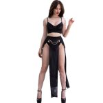 CHILIROSE - CR 4672 BLACK TOP SKIRT AND THONG WITH GOLDEN CHAINS M - Image 2