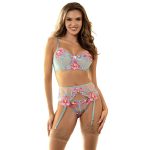 SUBBLIME - 957650 FLOWER EMBROIDERED BRA AND GARTER BELT SET PINK L/XL