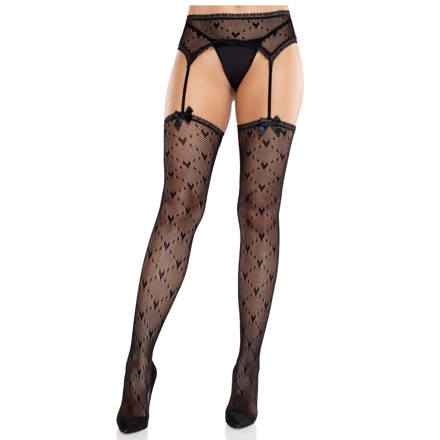 img_205280_0d274ac7337ba776657a7930c690ea10_1 LEG AVENUE - HEART STOCKINGS WITH GARTERS BLACK - Image 1
