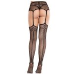 LEG AVENUE - LACE STOCKINGS WITH CROSS AND GARTER BELT BLACK - Image 2
