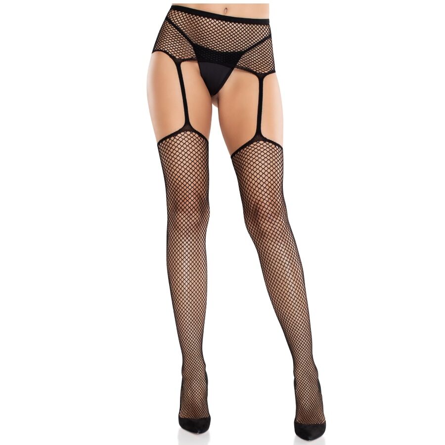img_205302_89179ba6d3ca20d2e5b7f03c6f20e486_1 LEG AVENUE - LACE STOCKINGS WITH CROSS AND GARTER BELT BLACK - Image 1