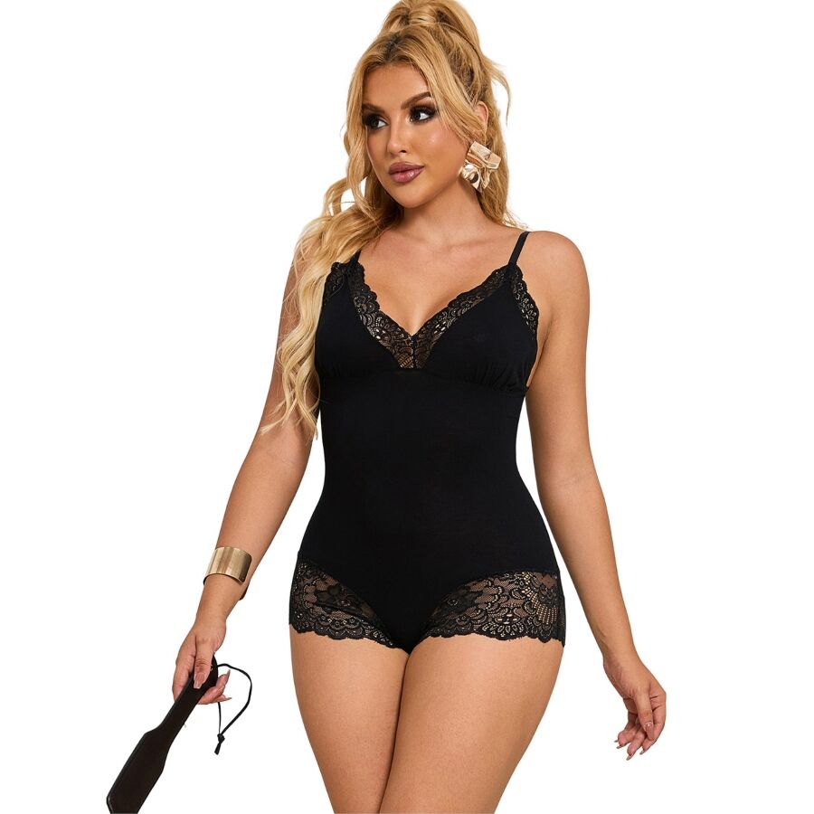 img_212712_403a54881f6011388bff2a06a9cba67e_1 SUBBLIME - BLACK FLORAL LACE DETAIL TEDDY S/M - Image 1