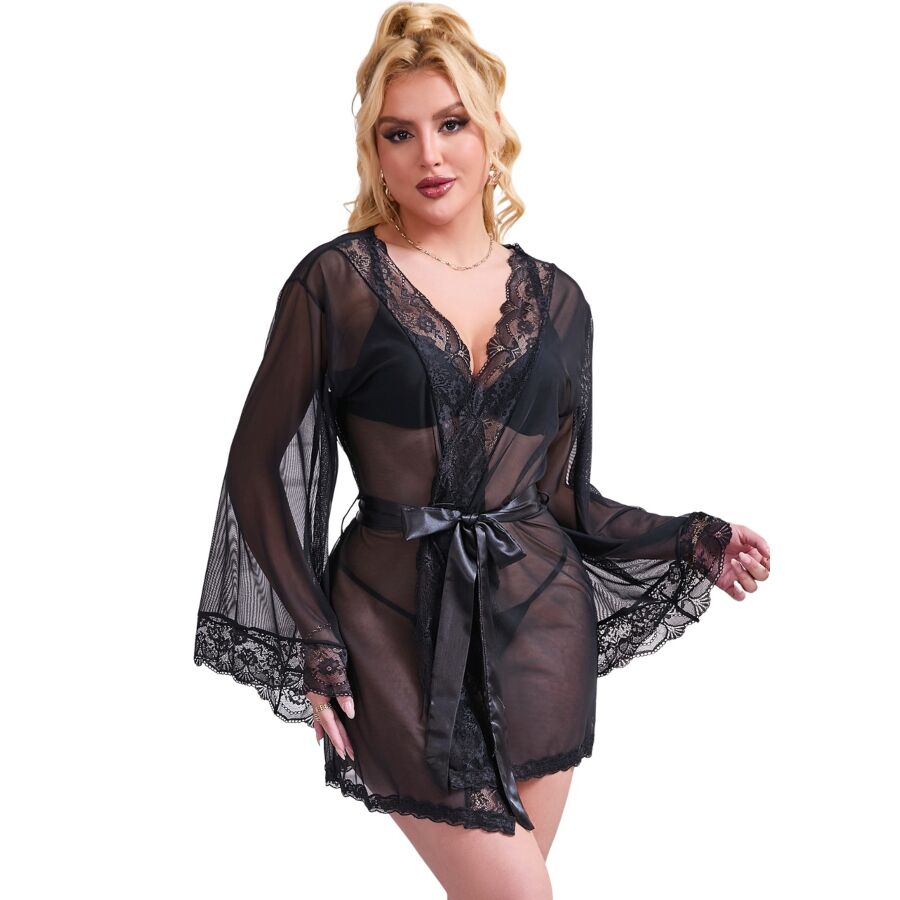 img_212759_2c7def38563b9ba759c555fef4b52bfe_1 SUBBLIME - TRANSPARENT FABRIC ROBE WITH LACE DETAIL BLACK S/M - Image 1